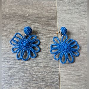 J.Crew Women's Blue Floral Shaped Beaded Earrings